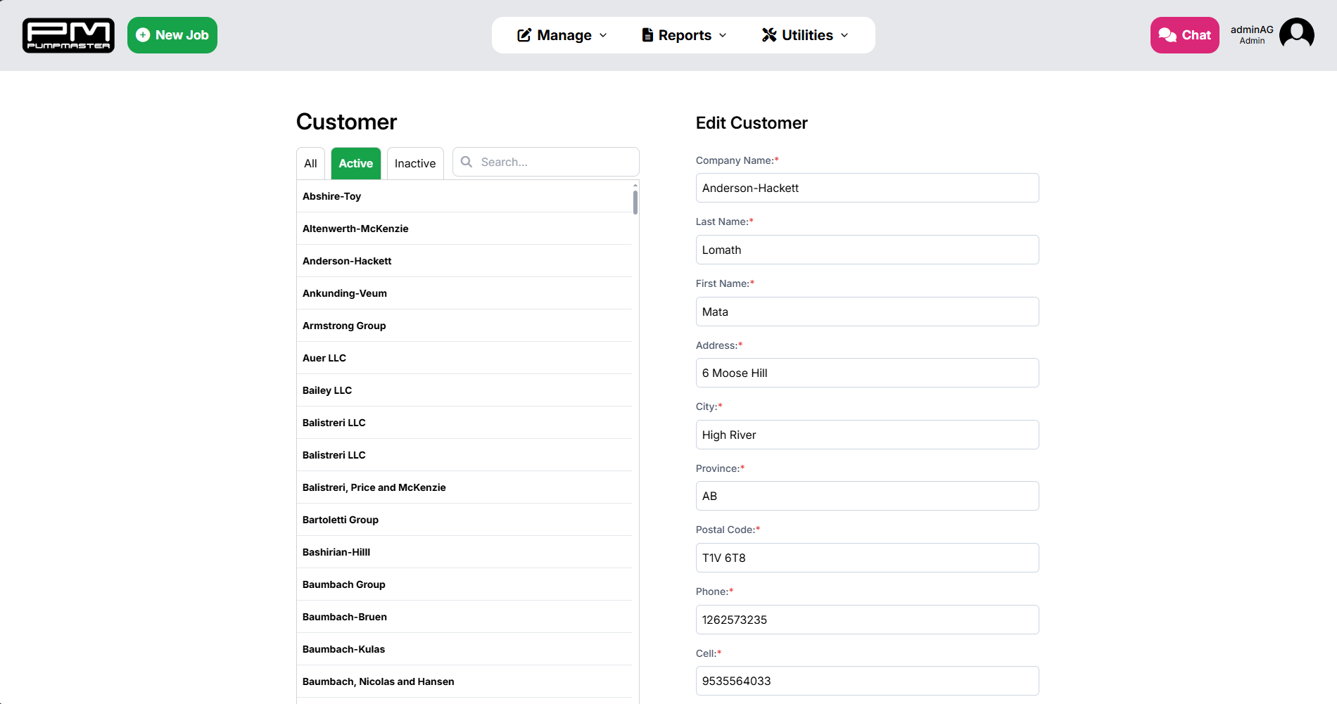 Pumpmaster CRUD Interface